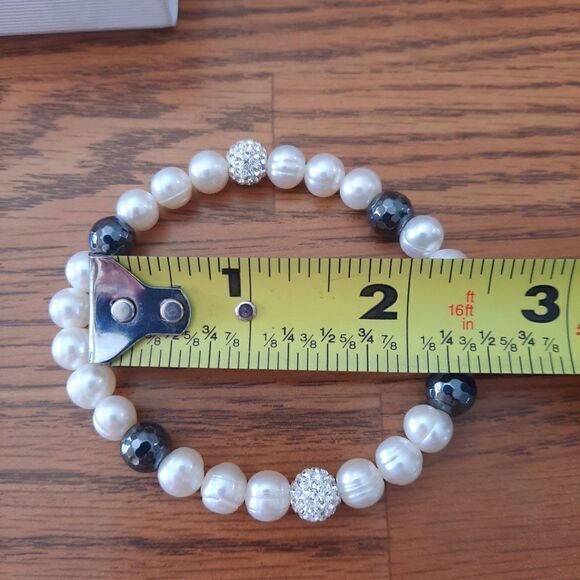 HONORA Freshwater Pearl, Pave Crystal Sparkle Beads Bracelet CITY WEDDING STYLE! - Picture 3 of 4